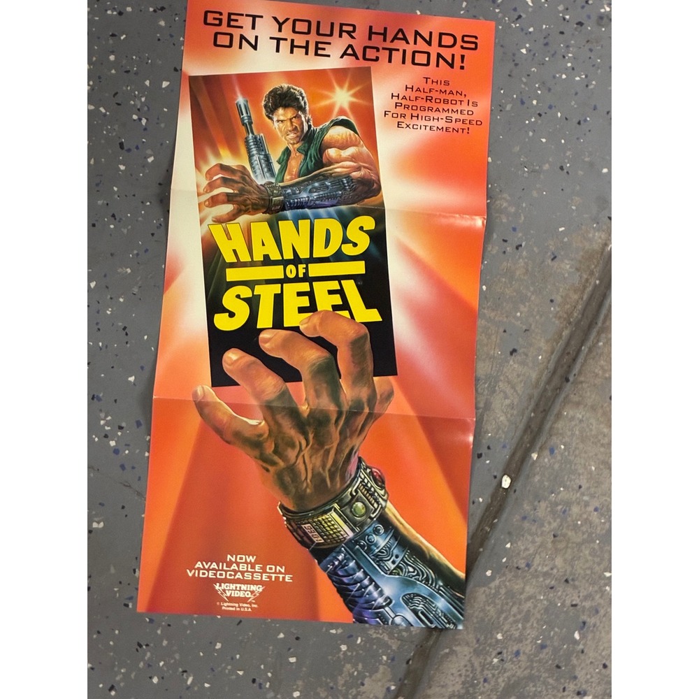 Vintage Hands of Steel Lightning Video VHS Promo Poster 1986 Cyborg Action Movie